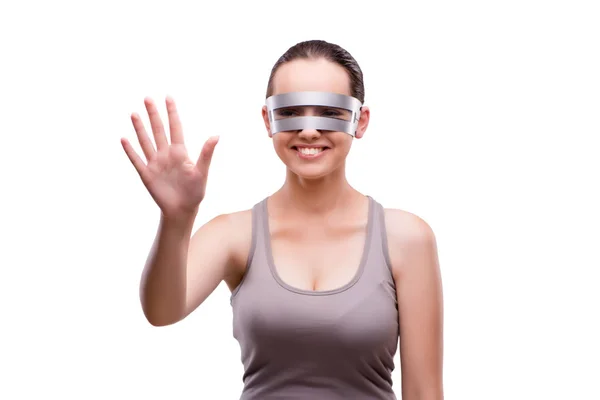 Mujer con gafas techno aisladas en blanco — Foto de Stock