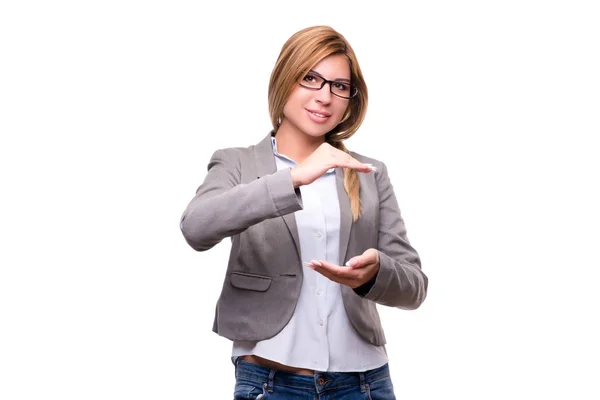Affärskvinna som håller händerna i affärsidé — Stockfoto