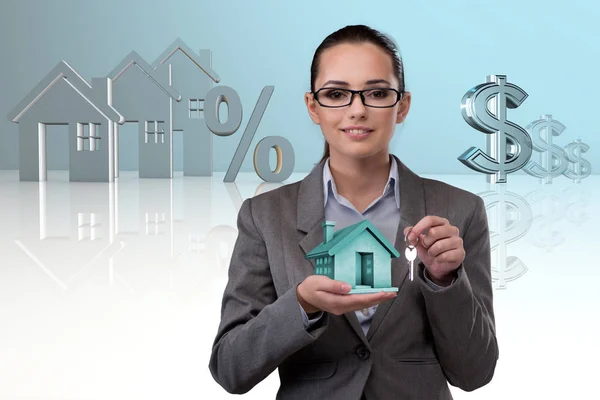 Businesswoman in real estate mortgage concept — Stock Photo, Image