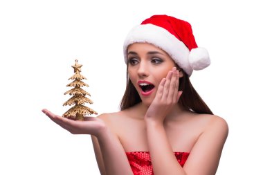 Noel Baba Noel kavramı üzerinde beyaz izole kız