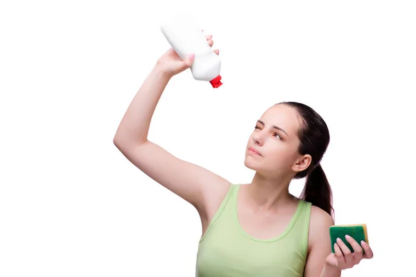 Jonge huisvrouw in het schoonmaken van concept — Stockfoto