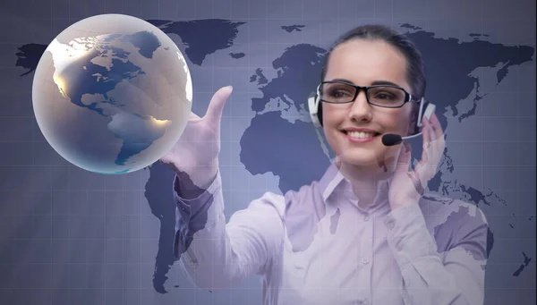 Call center operator in global business concept — Stock Photo, Image
