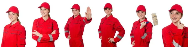 Mujer en mono rojo aislado en blanco — Foto de Stock