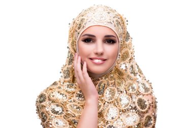 Müslüman kadın moda kavramı üzerinde beyaz izole