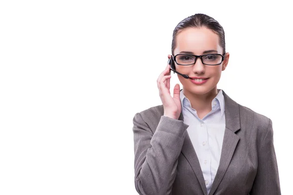 Woman helpdesk operator isolated on white — Stock Photo, Image