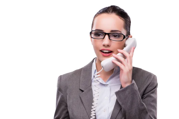 Operador de call center elegante agradável isolado no branco — Fotografia de Stock