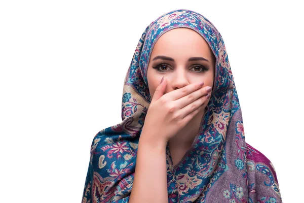 Muslimische Frau in Modekonzept isoliert auf Weiß — Stockfoto