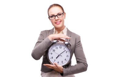 İle dev çalar saat üzerinde beyaz izole işkadını