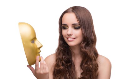 Genç kadın üzerinde beyaz izole maskesi