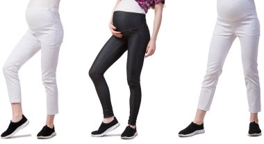 Karmaşık görüntülü hamile kadın beyazda izole edilmiş.