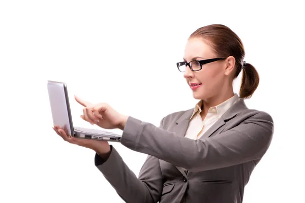 Mujer de negocios con portátil aislado en blanco — Foto de Stock