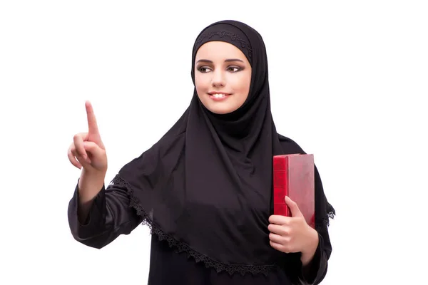 Muslimische Frau in schwarzem Kleid isoliert auf weißem Grund — Stockfoto