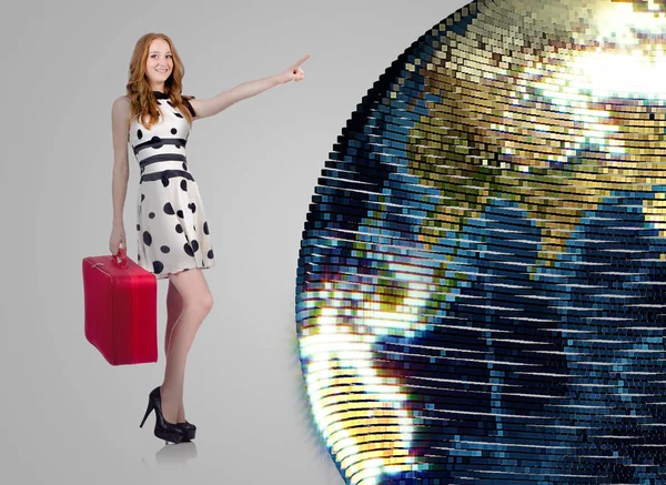 Vrouw in de wereld reizen concept — Stockfoto