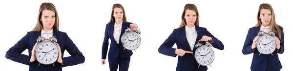 นักธุรกิจหญิงที่มีนาฬิกาแยกจากสีขาว — ภาพถ่ายสต็อก