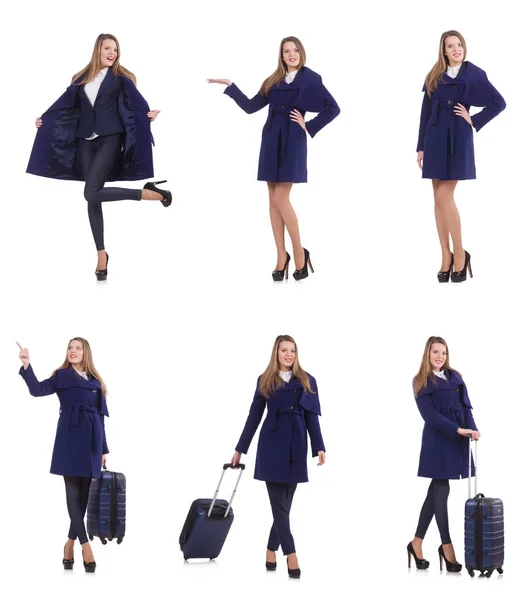 Ung affärskvinna med resväska isolerad på vitt — Stockfoto