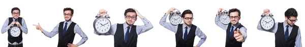 Collage d'homme d'affaires avec horloge sur blanc — Photo