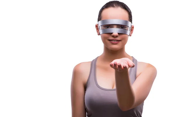 Frau mit Techno-Brille isoliert auf weiß — Stockfoto