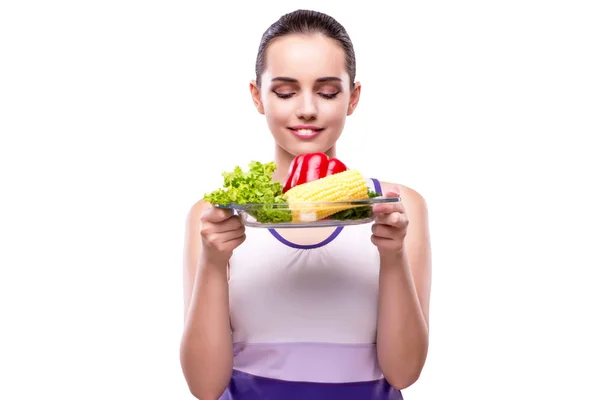 Žena v zdravé stravovací koncept — Stock fotografie