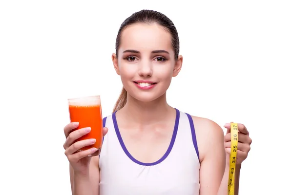 Mujer con vaso de jugo y bebida — Foto de Stock