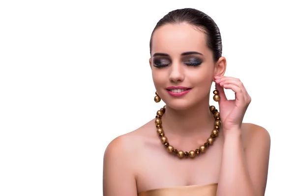 Kvinna med smycken accessoarer isolerad på vit — Stockfoto