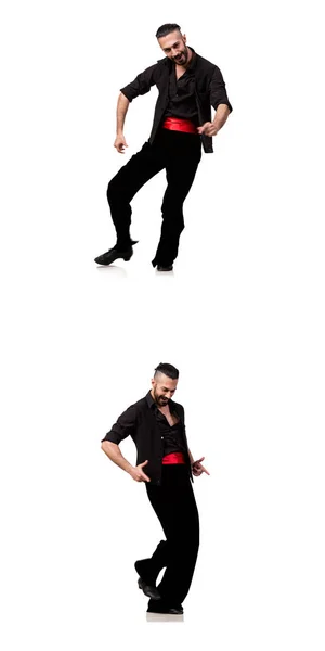 Испанский танцор в различных позах на белом — стоковое фото