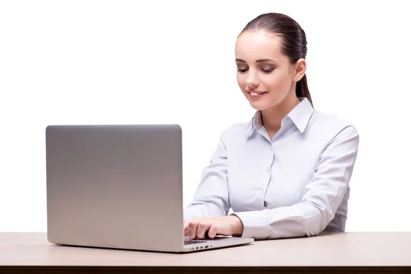 Businesswoman working at her desk on white background — Stock Photo, Image