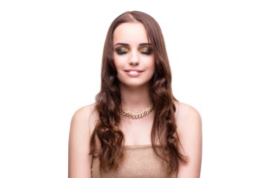 Moda konseptinde takılarını sergileyen güzel bir kadın.