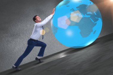 Dünya iş kavramı içinde iterek işadamı