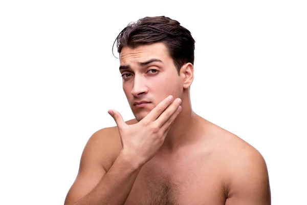 Handsome man after shower isolated on white — Stock Photo, Image