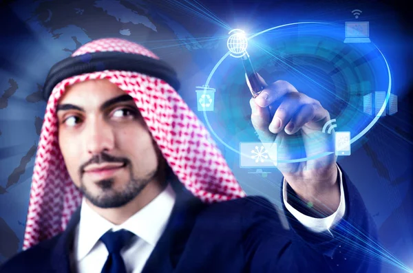 Arab man in global computing concept — Stock Photo, Image