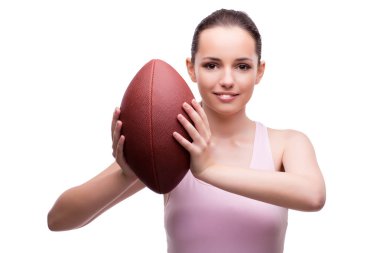 Amerikan futbolu üzerine beyaz izole kadın
