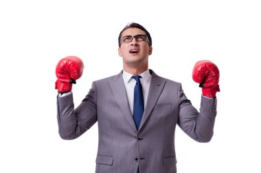 Beyaz arka planda iş adamı boksu izole edildi