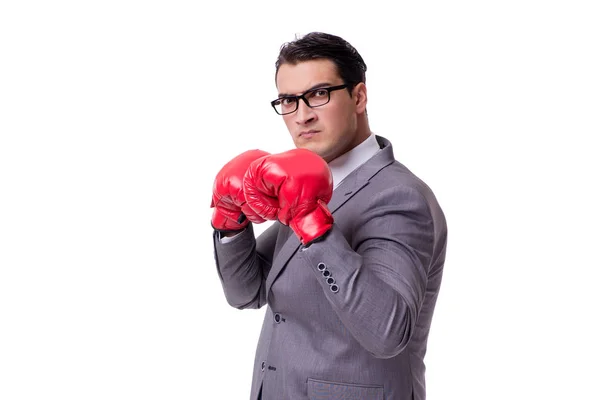 Affärsman boxning isolerad på den vita bakgrunden — Stockfoto