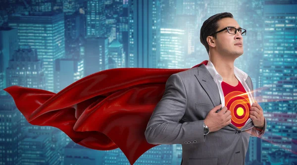 Üzletember a szuperhős koncepció piros borító — Stock Fotó