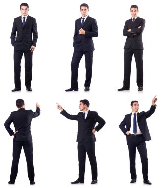 Beyazda izole edilmiş iş adamı kolajı