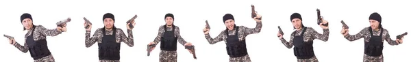 Soldat mit Waffe isoliert auf weiß — Stockfoto