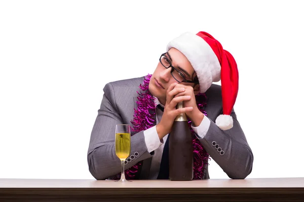 Joven hombre de negocios celebrando la Navidad en el cargo — Foto de Stock