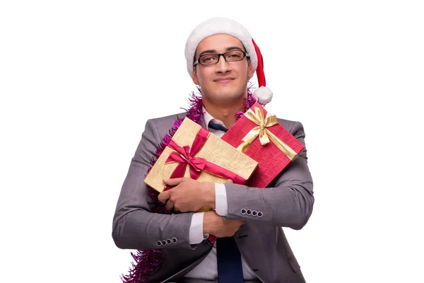 Joven hombre de negocios celebrando la Navidad en el cargo —  Fotos de Stock