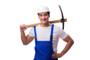 Baltası olan adam beyazda izole edilmiş.