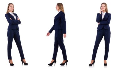 Takım elbiseli iş kadını beyazda izole edilmiş.