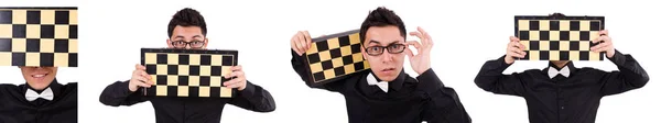 Divertente giocatore di scacchi isolato su bianco — Foto Stock