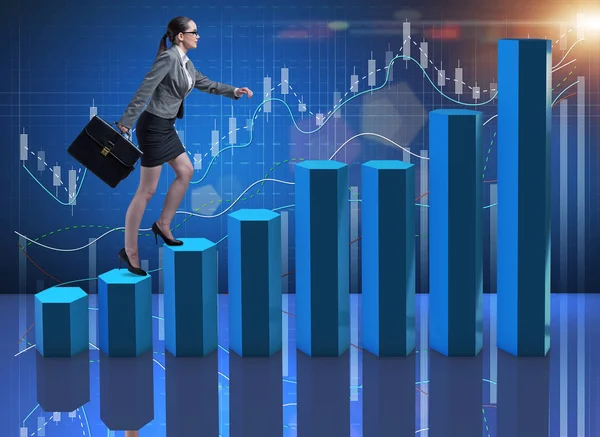 Businesswoman climbing career ladder as trader broker — Stock Photo, Image