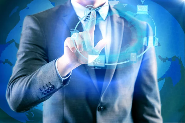 Businessman pressing buttons in computing concept — Stock Photo, Image