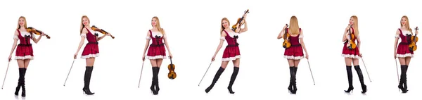 Bavarian girl playing the violin isolated on white — Stock Photo, Image