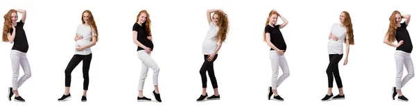 Pregnant woman in composite image isolated on white — Stock Photo, Image