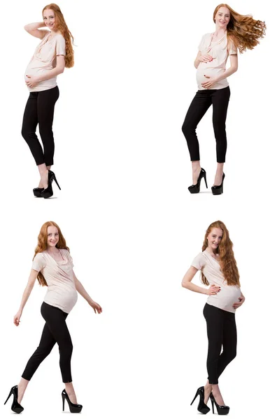 Gravid kvinna i sammansatt bild isolerad på vit — Stockfoto