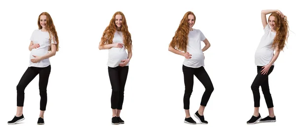 Karmaşık görüntülü hamile kadın beyazda izole edilmiş. — Stok fotoğraf