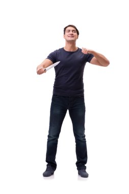 Bıçakla üzerine beyaz izole genç haydut