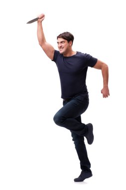 Bıçakla üzerine beyaz izole genç haydut