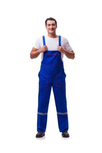 Handsome repairman wearing coveralls isolated on white — Stock Photo, Image